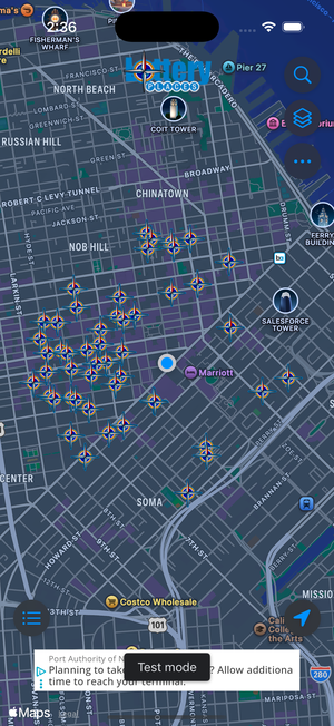 Lottery Places dark mode map of San Francisco at night